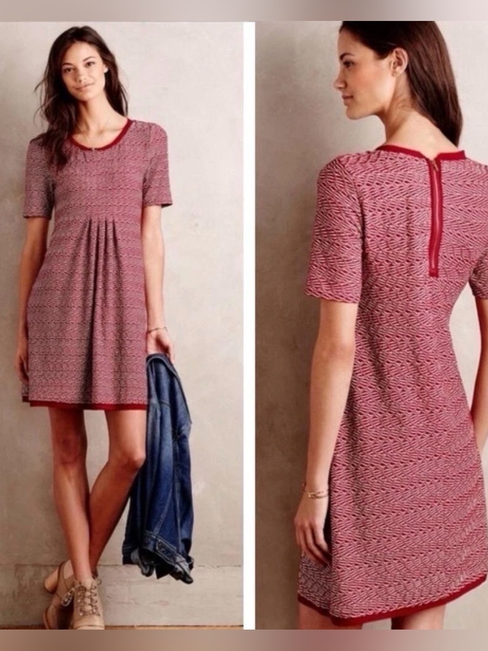 Maeve Red Patterned Short Sleeve Knit Dress